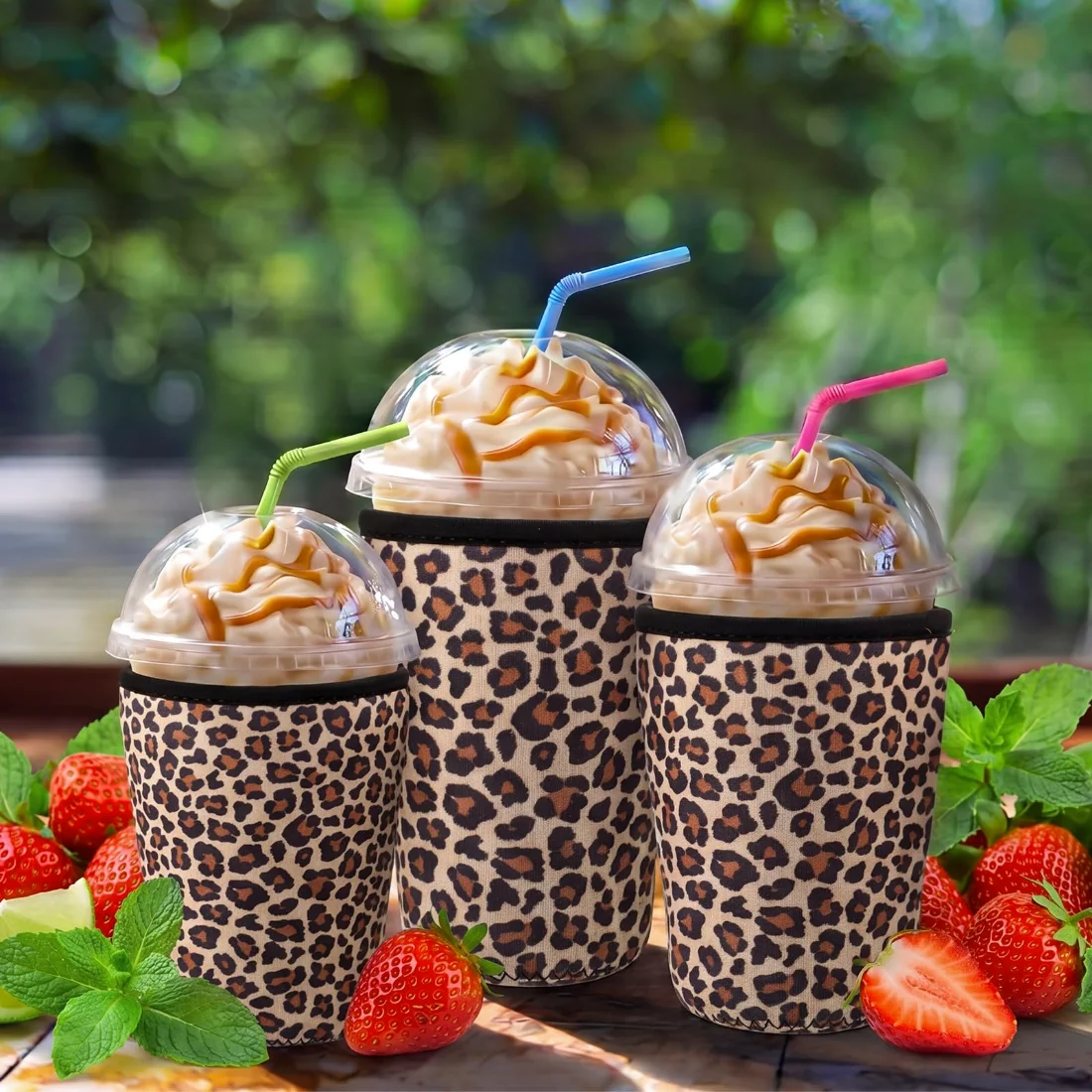 CHENGU Iced coffee cup sleeves, Coffee, Leopard Print, view 2