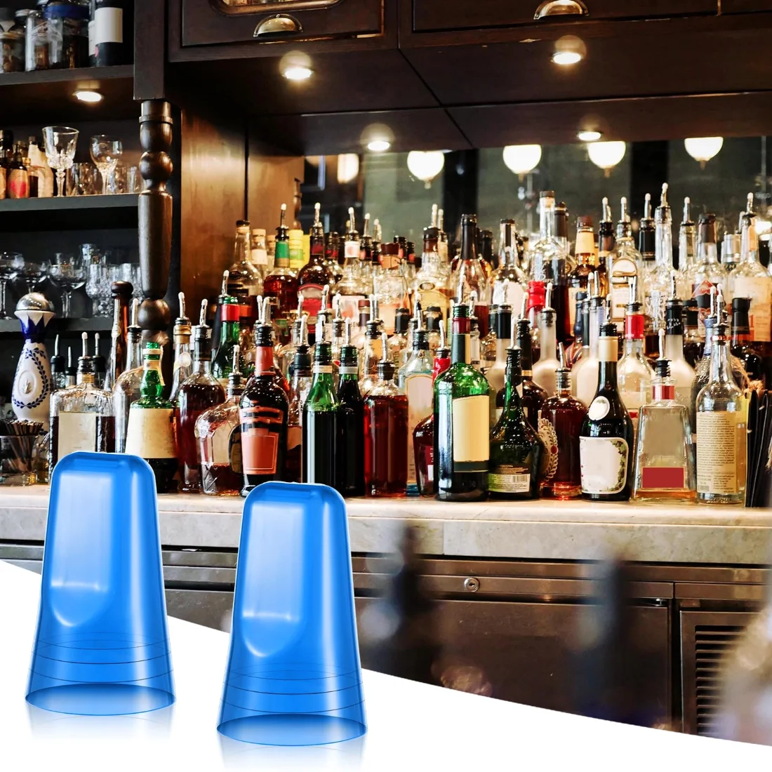 CHENGU Liquor bottle pour spout covers, Blue, 100 pcs, view 3