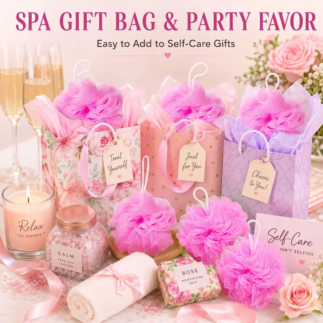 CHENGU Loofah bath sponges, Pink, view 3