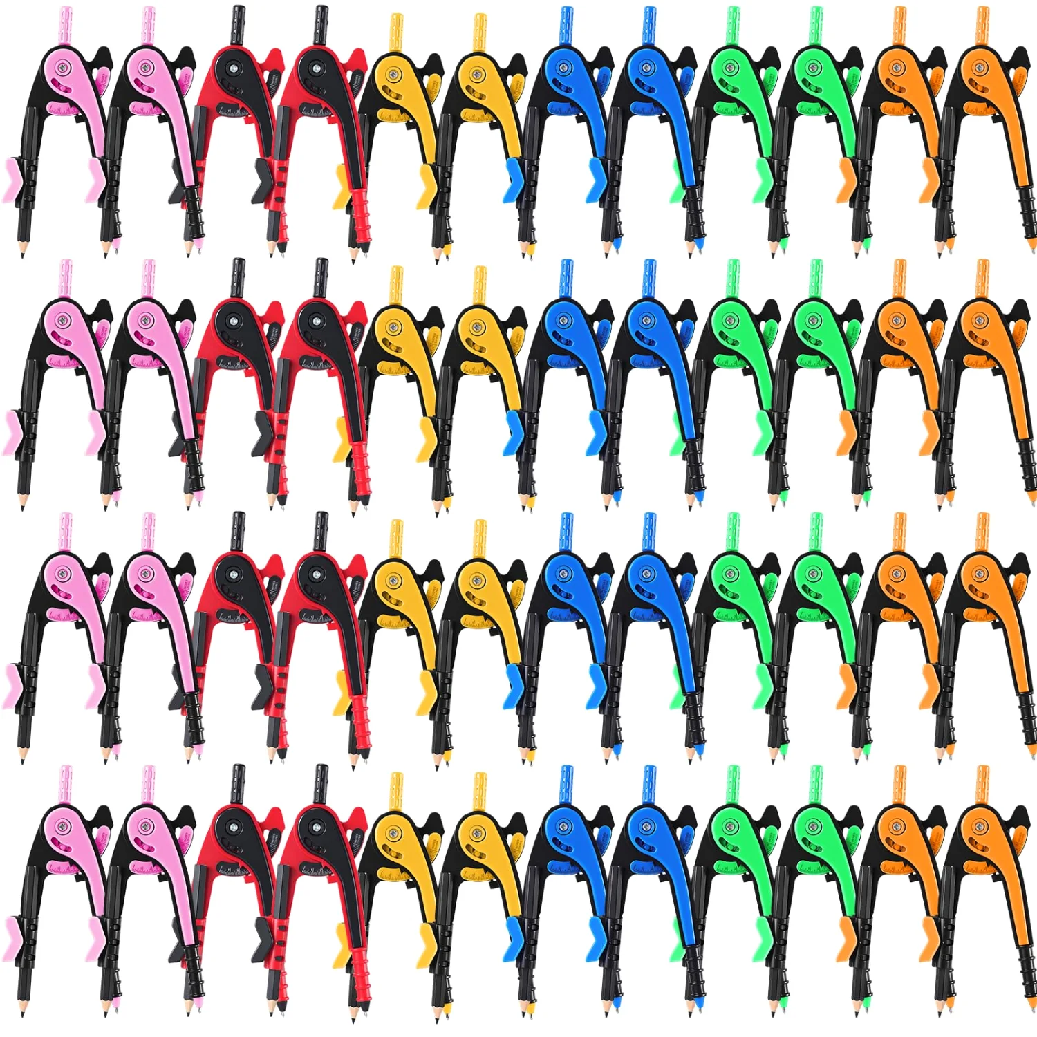 CHENGU Math geometry compasses with pencils, Dark Color, 48 pcs