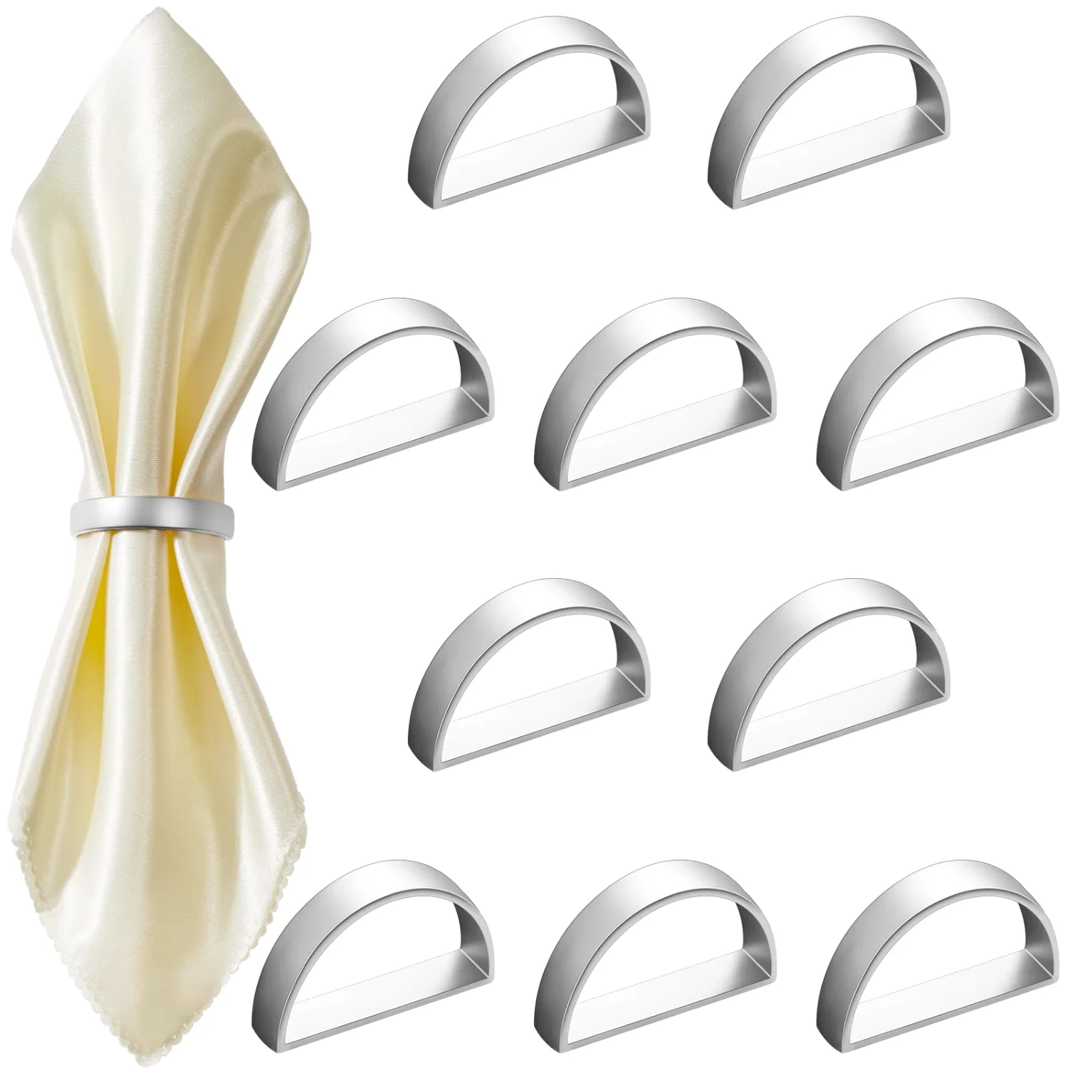 CHENGU Semicircle napkin rings, Matte Silver Semicircle, 10 pcs