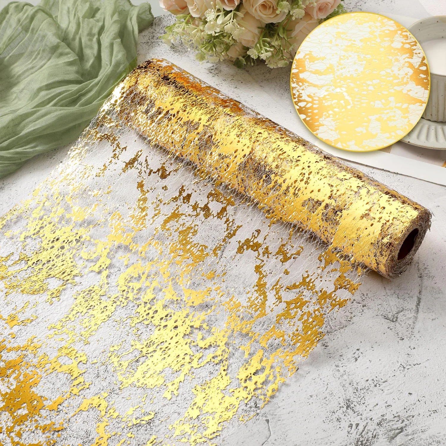 CHENGU Metallic mesh table runner, Gold, 1 pcs
