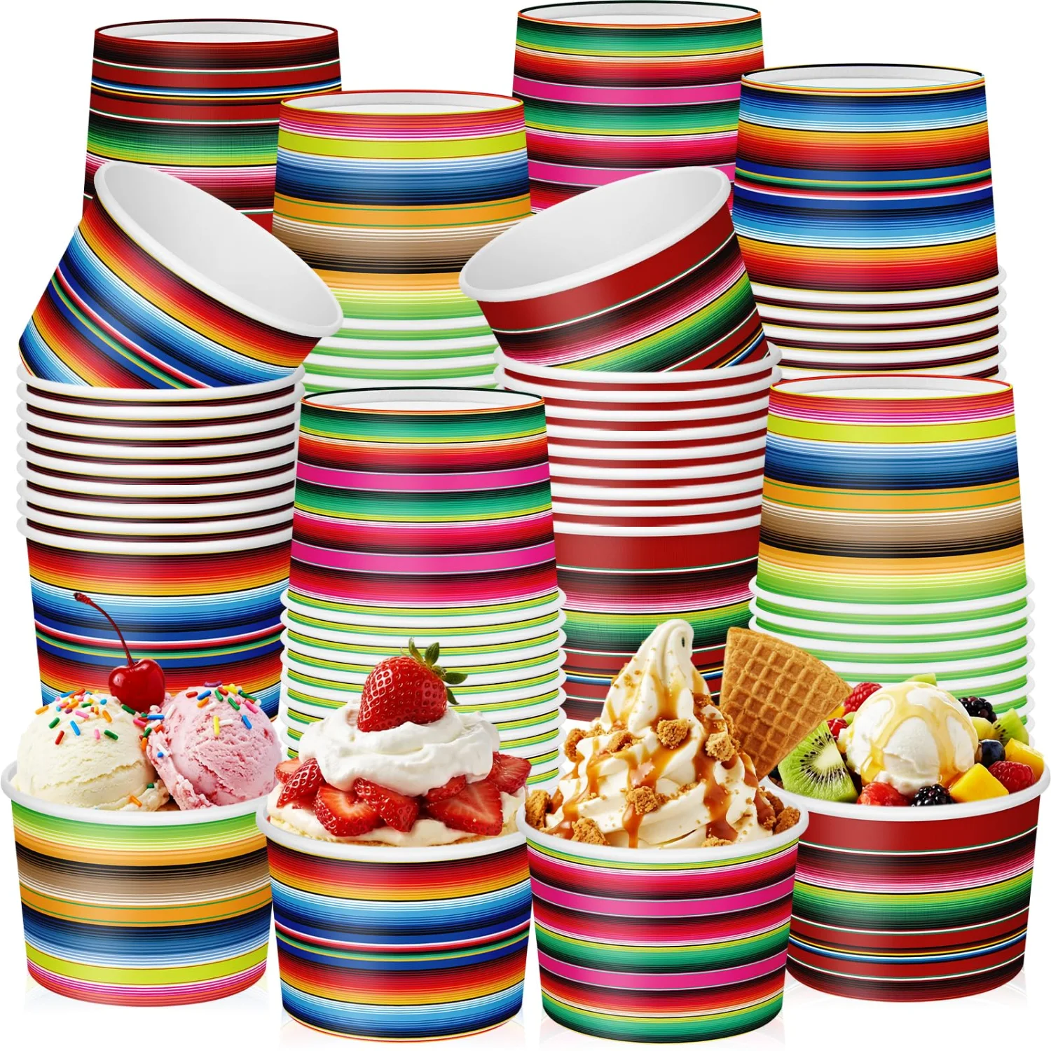 CHENGU Paper snack and dessert cups, Multicolor, Mexican Stripes, 60 pcs