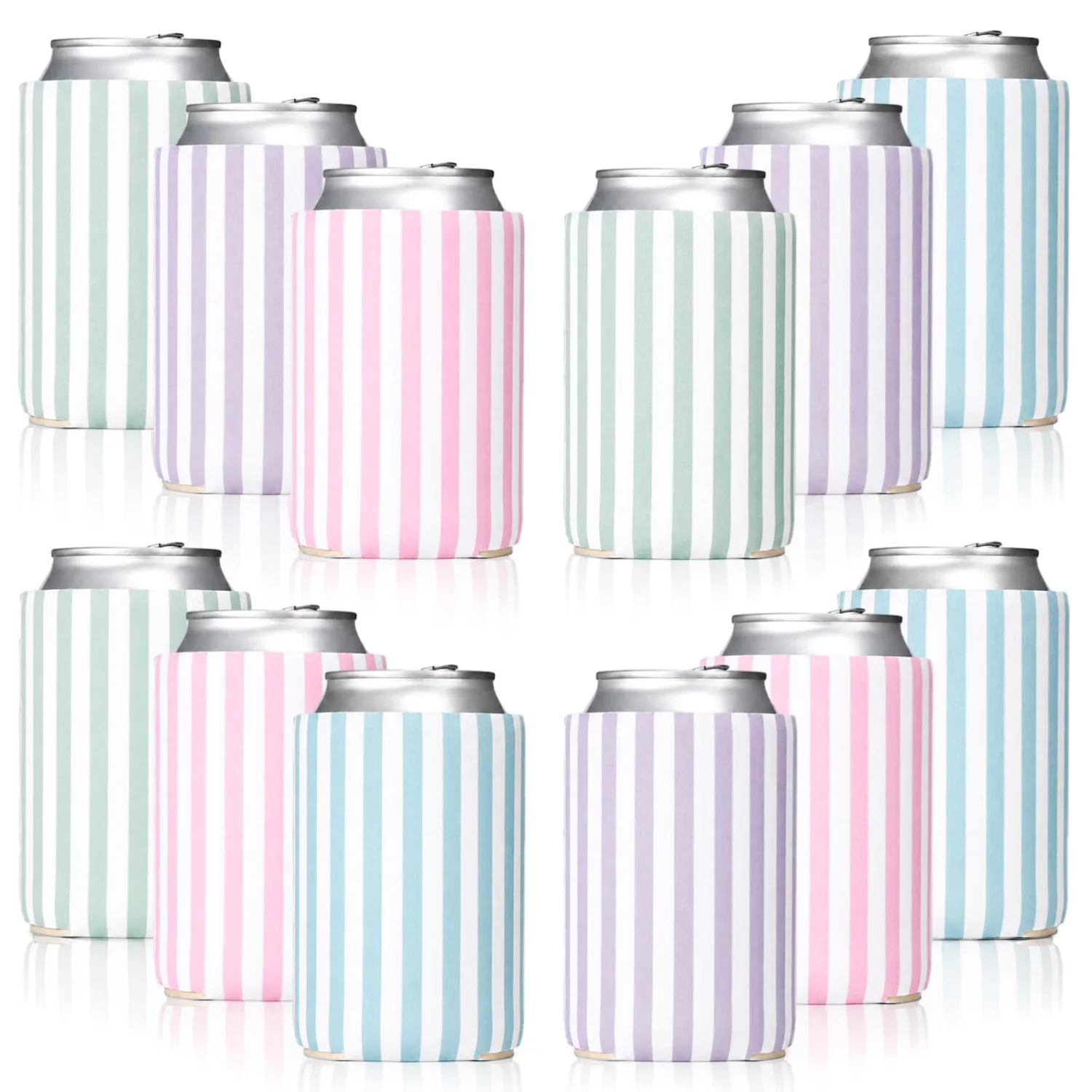CHENGU Can coolers, 16 pcs, 4.9 inches, Pastel Striped