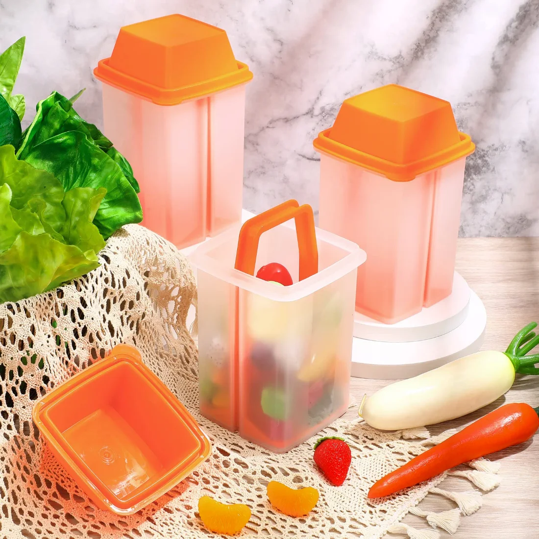 CHENGU Pickle container with strainer, Orange, view 6