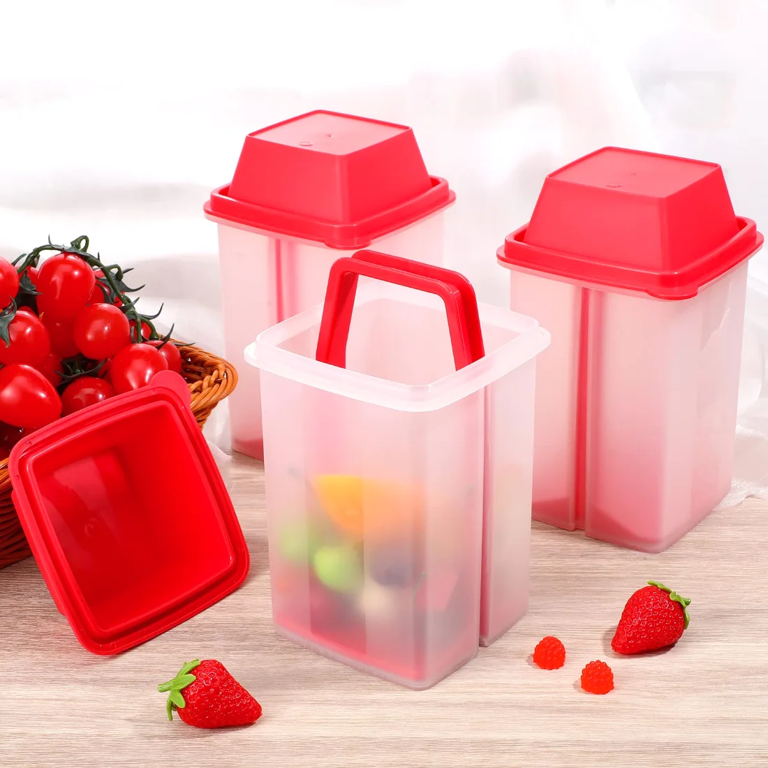 CHENGU Pickle container with strainer, Red, view 4