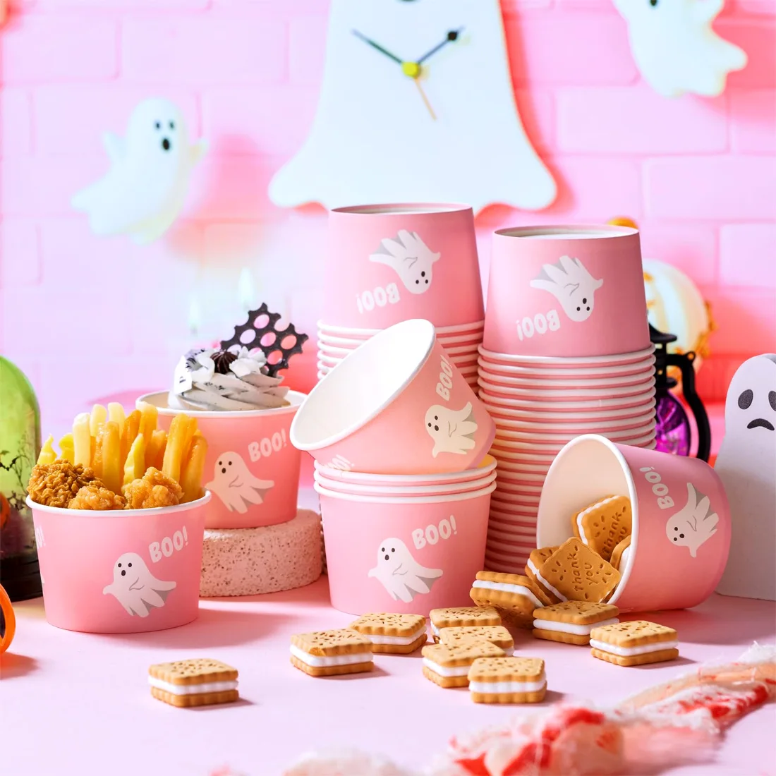 CHENGU Paper snack and dessert cups, Pink, Ghost, 180 pcs, view 2