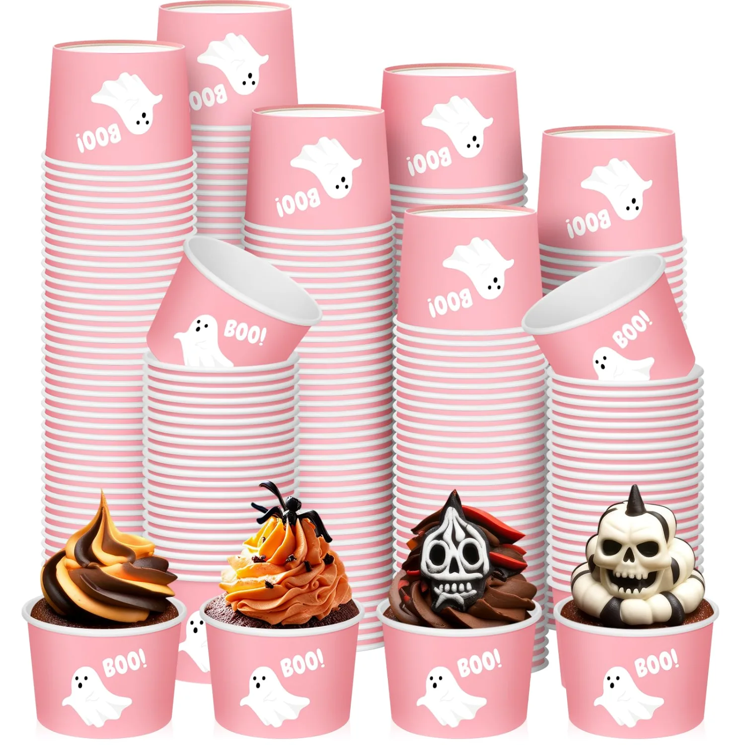 CHENGU Paper snack and dessert cups, Pink, Ghost, 180 pcs