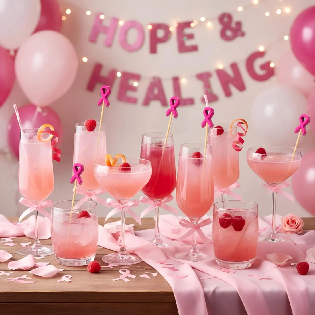 CHENGU Pink ribbon cocktail picks, view 2