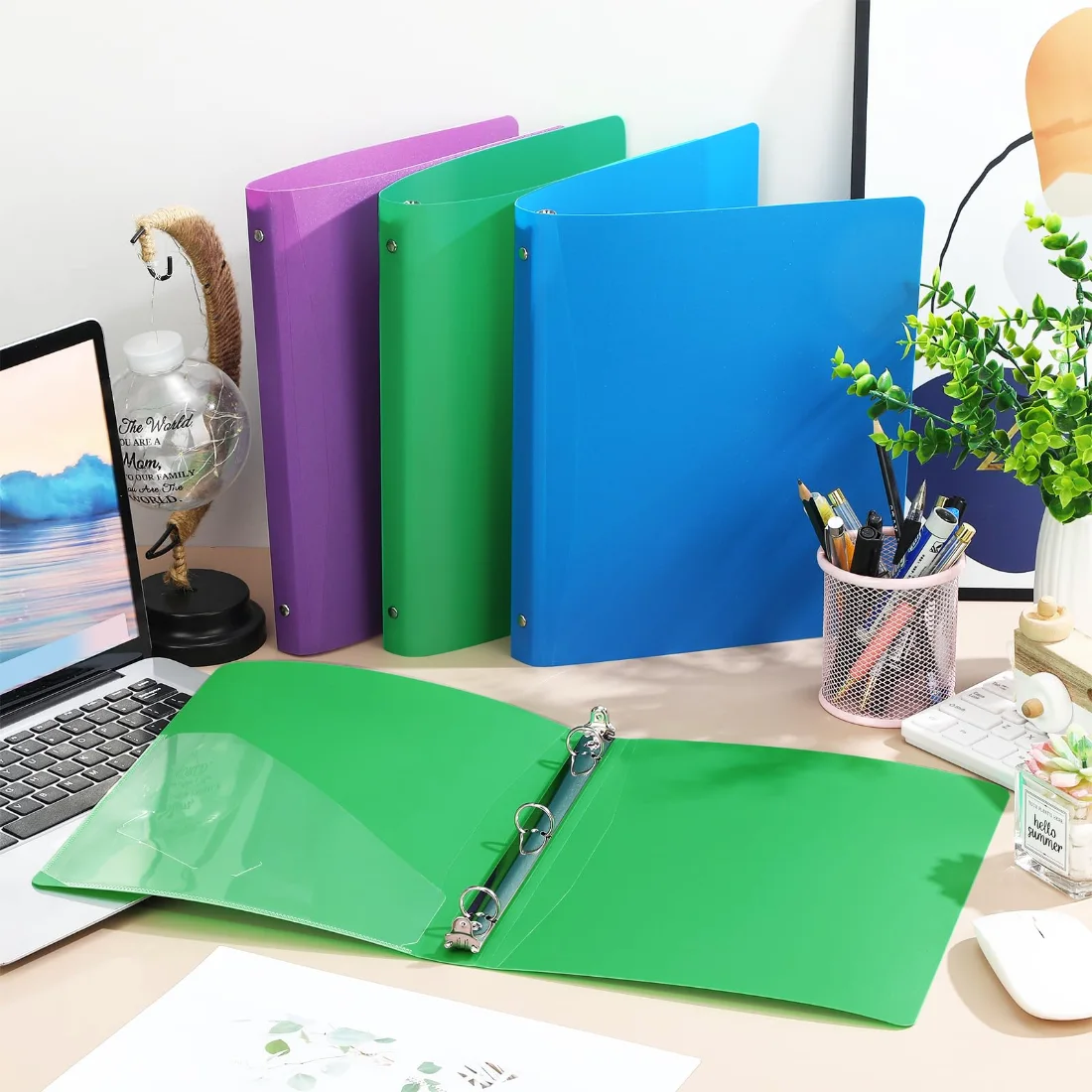 CHENGU Plastic 3-ring binders with pocket, Dark Color, 0.79 inches, 12 pcs, view 2