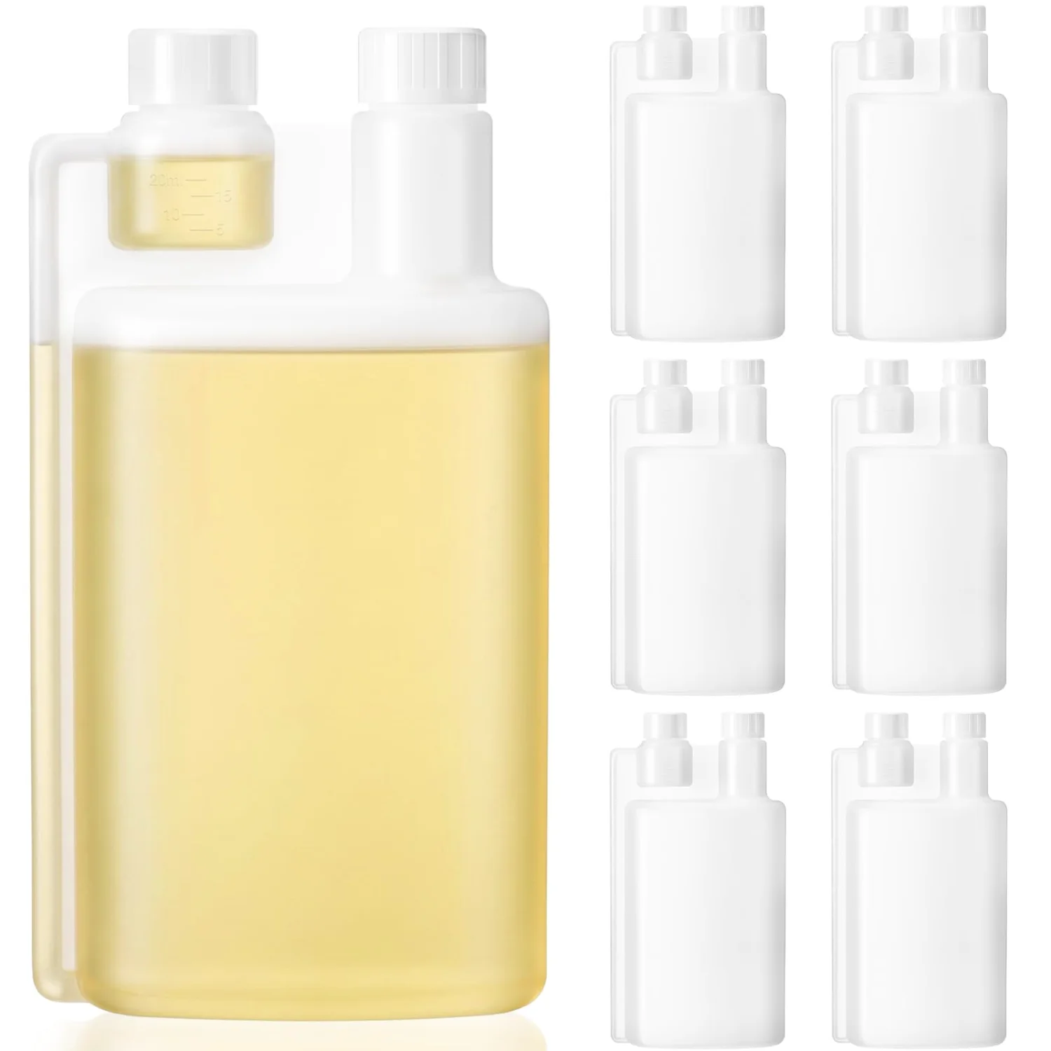 CHENGU Plastic flasks with shot glass, 33.8 Oz, 0.67 oz, 6 pcs