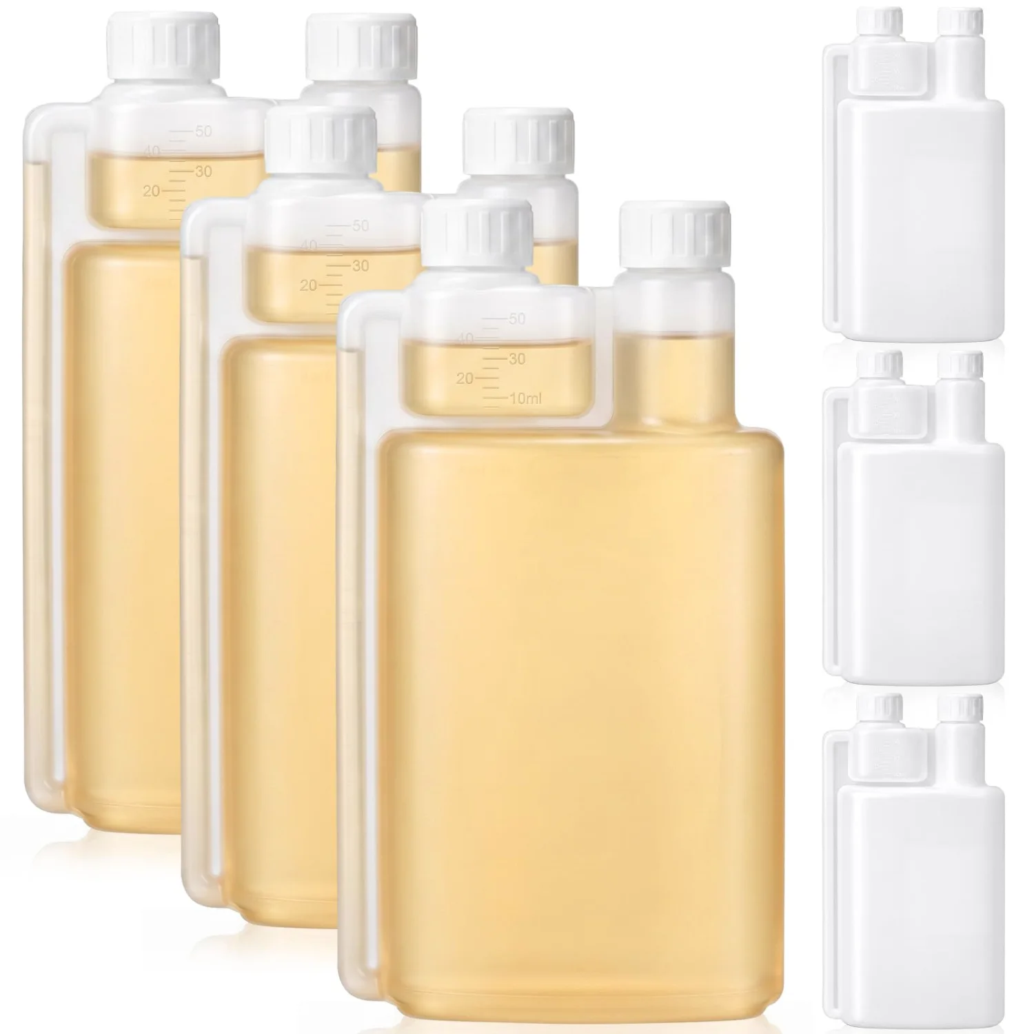 CHENGU Plastic flasks with shot glass, 33.8 Oz, 1.69 oz, 6 pcs