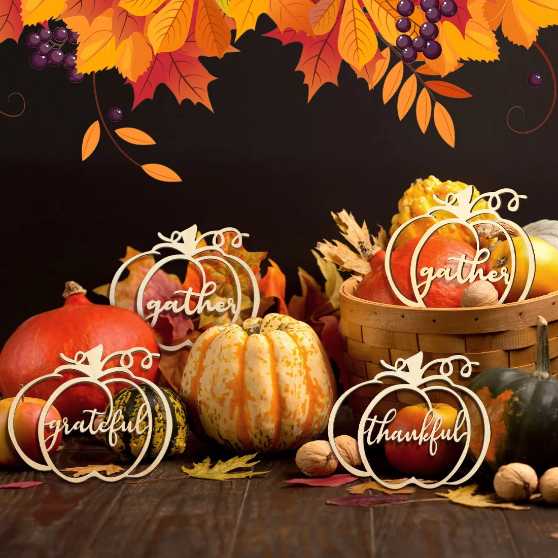 CHENGU Pumpkin wooden place card decor, view 3