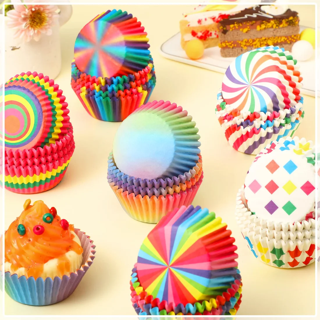 CHENGU Rainbow paper cupcake liners, view 2