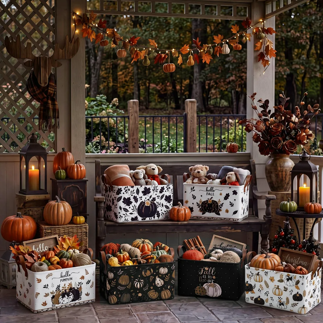 CHENGU Collapsible holiday storage bins, Dark Autumn, 6 pcs, view 2