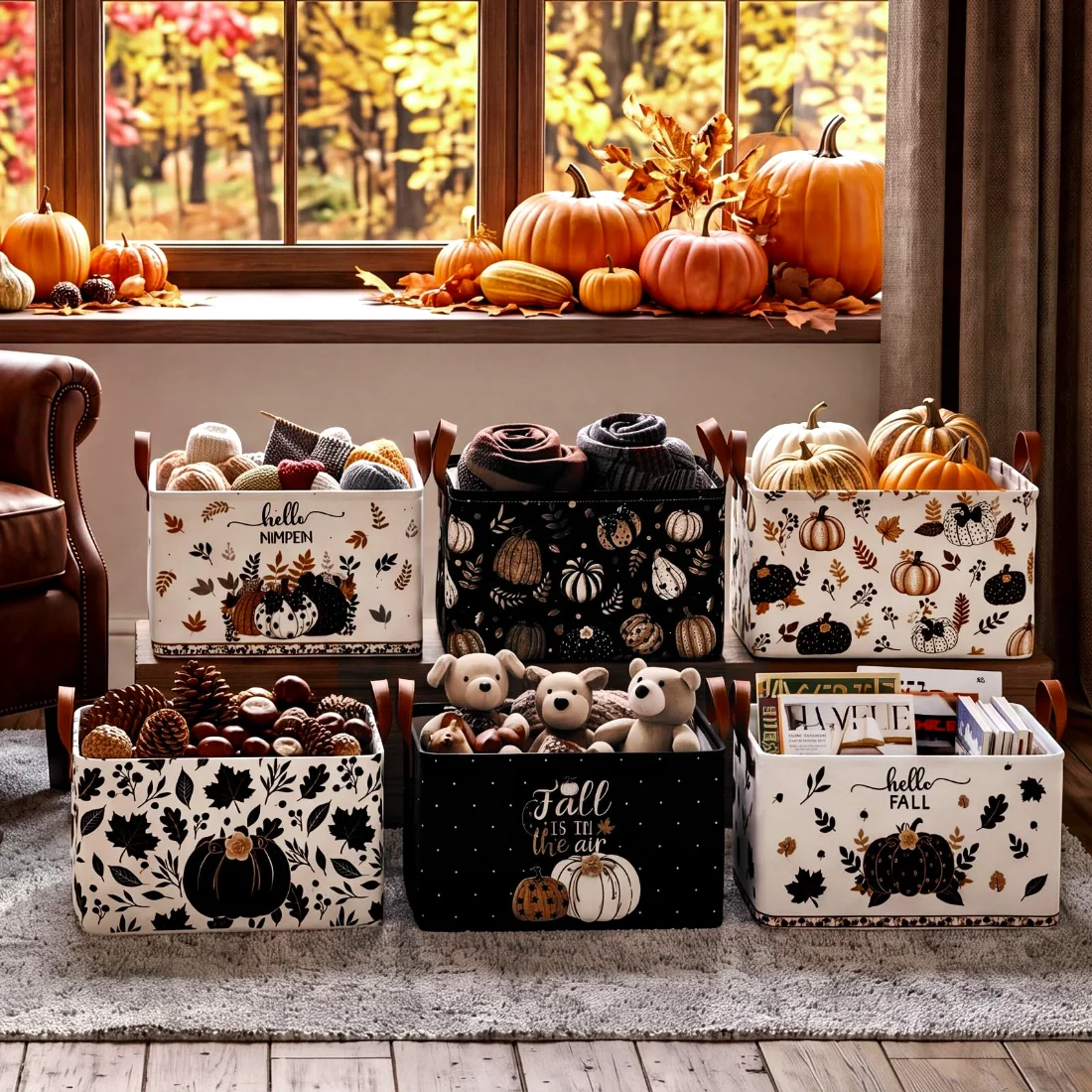 CHENGU Collapsible holiday storage bins, Dark Autumn, 6 pcs, view 3