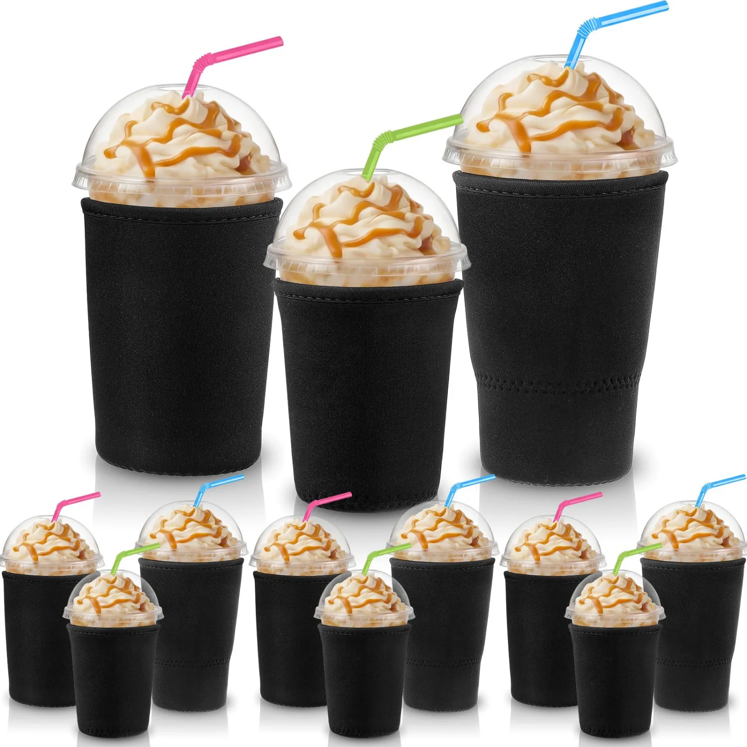 CHENGU Iced coffee cup sleeves, Black, Solid Color