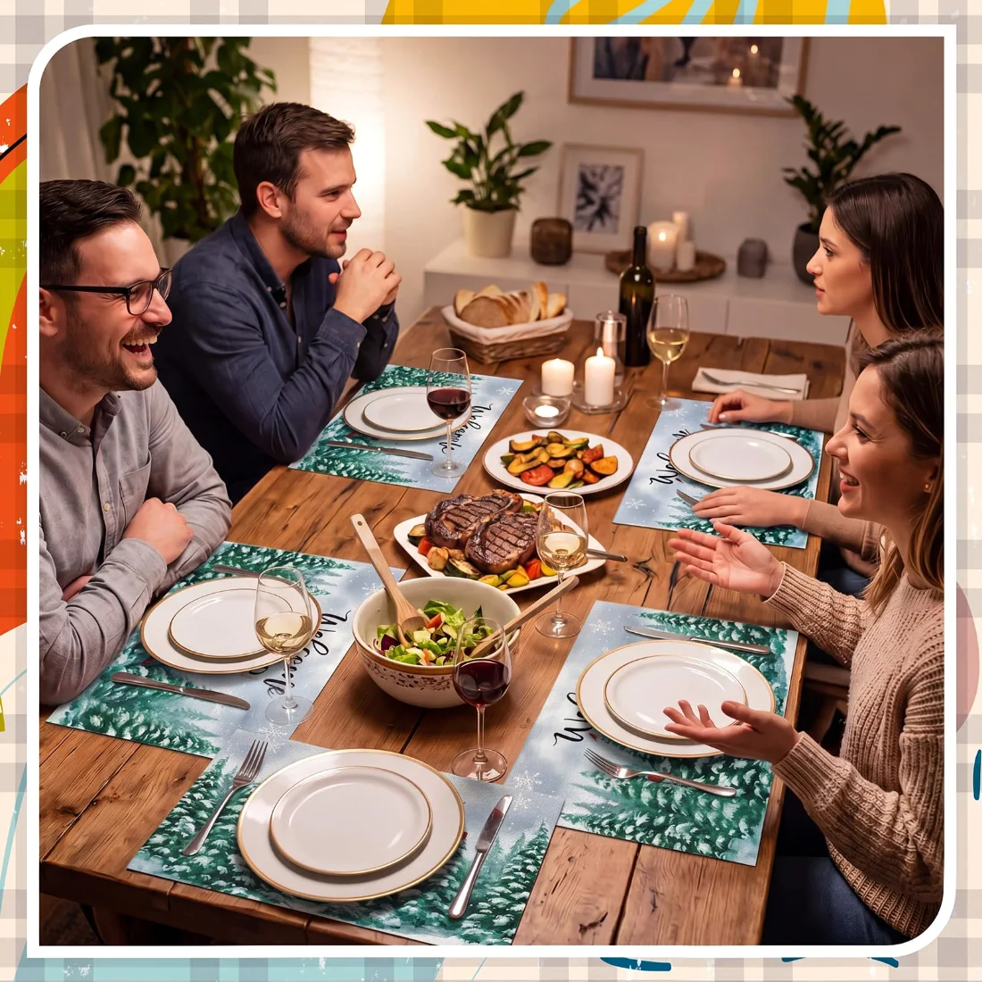 CHENGU Reversible holiday placemats, Colorful, 12 x 18 inches Rectangle, 8 pcs, view 2