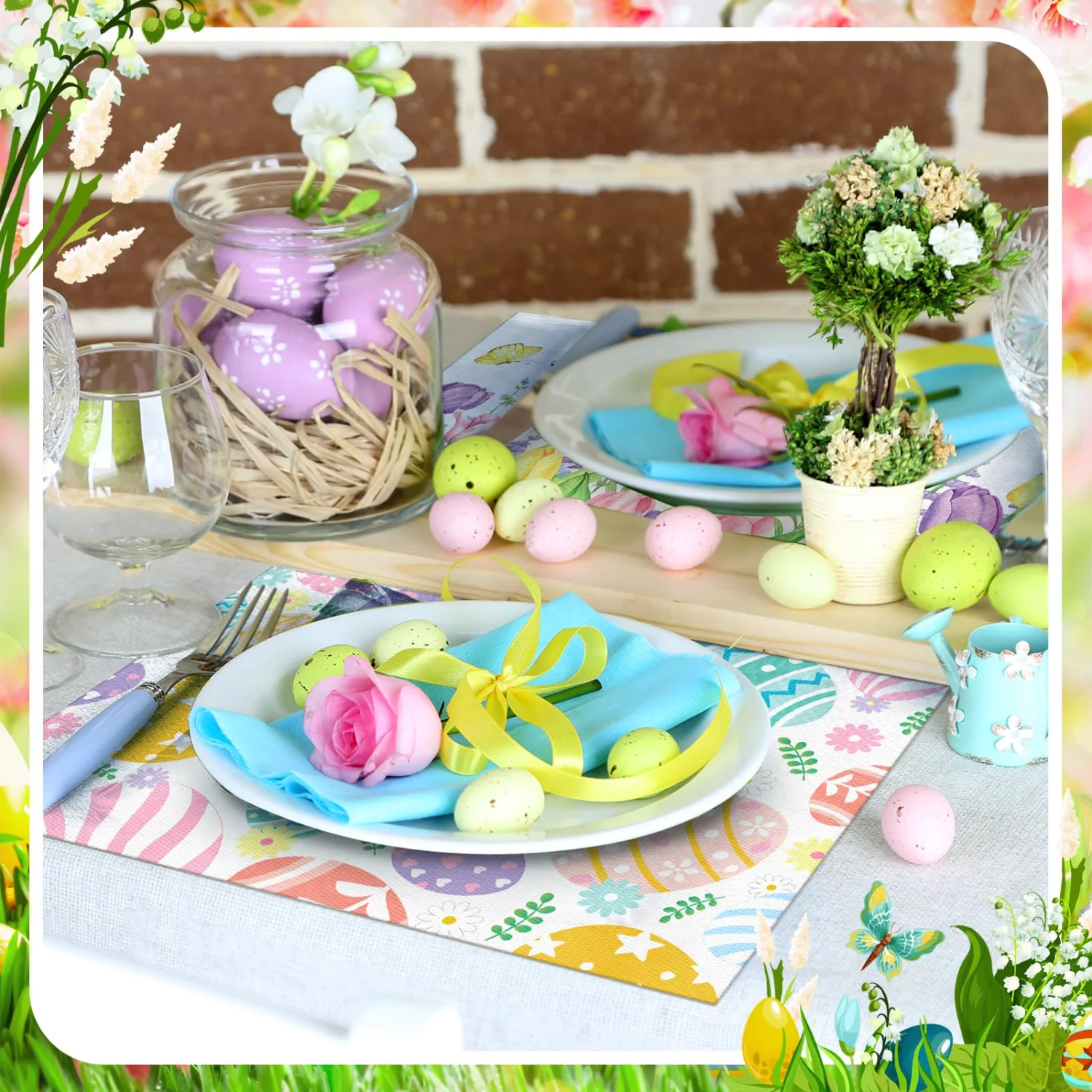 CHENGU Reversible holiday placemats, Pink Green, 18 x 12 Inch, 8 pcs