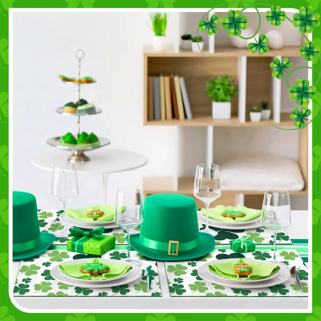 CHENGU Reversible holiday placemats, Pink Green, 18 x 12 Inch, 8 pcs, view 2