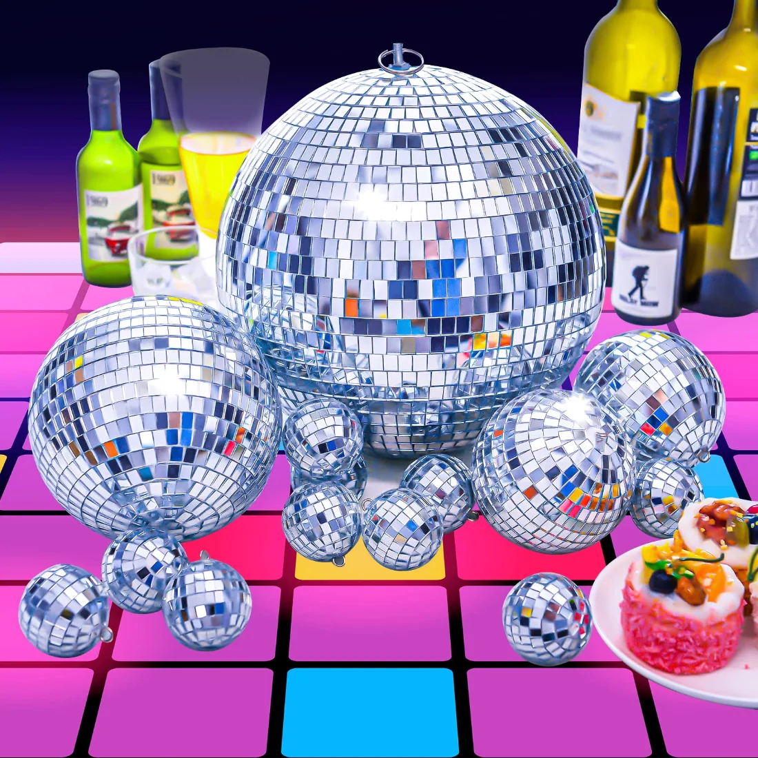 CHENGU Silver disco ball set, 8 Inch, 6 Inch, 4 Inch, view 3