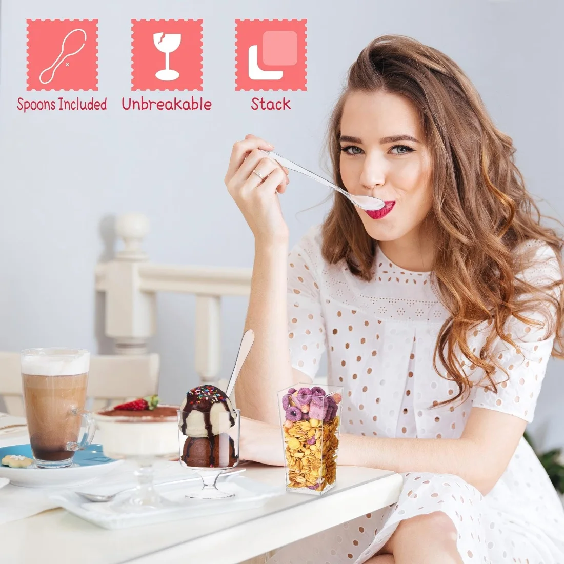CHENGU Mini dessert shooter cups with spoons, Clear, Square+goblet, 150 pcs, view 2