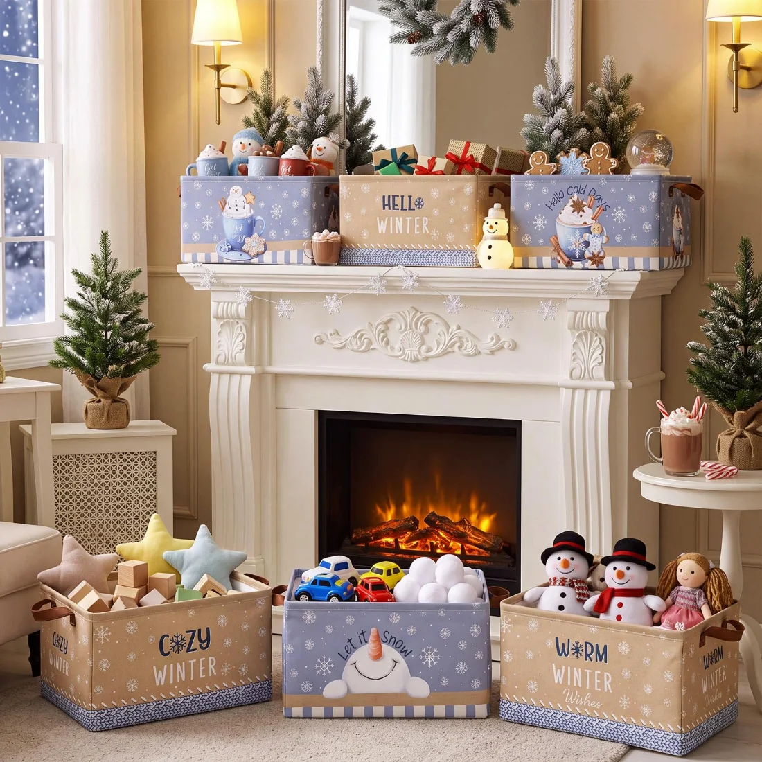 CHENGU Collapsible holiday storage bins, Cozy Winter, 6 pcs, view 2