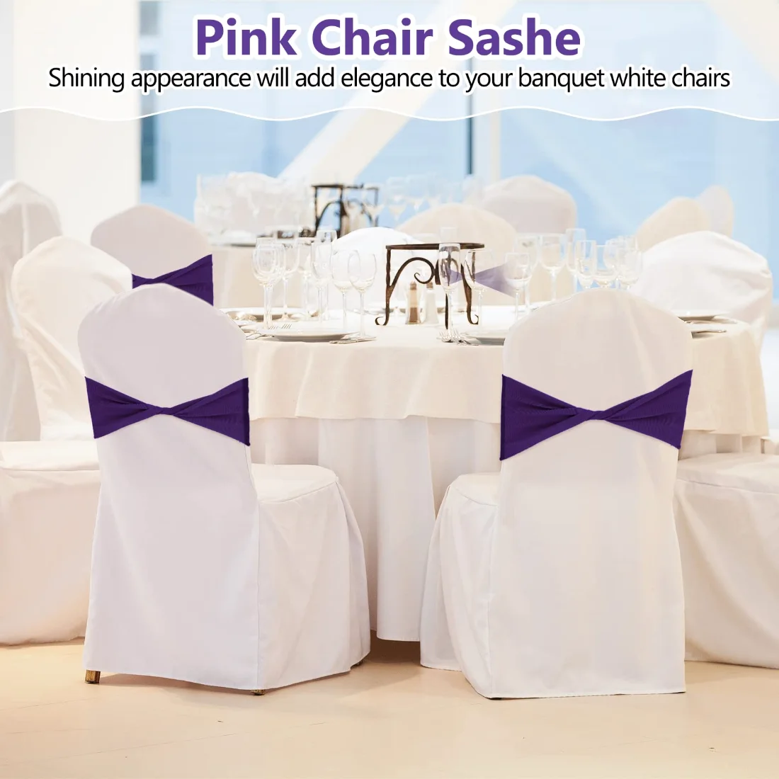 CHENGU Spandex chair sashes, Deep Purple, view 2