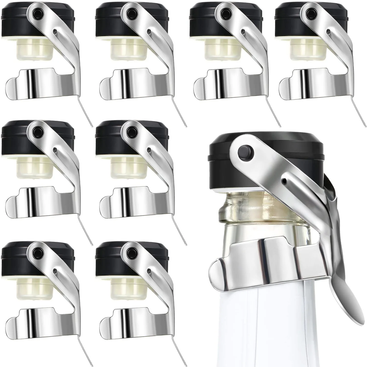 CHENGU Stainless steel champagne stoppers, Black, 2.71 x 1.93 Inch, 8 pcs