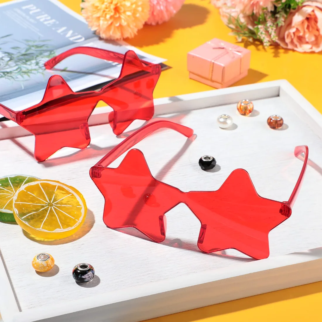 CHENGU Rimless star sunglasses, Red, Yellow, view 2