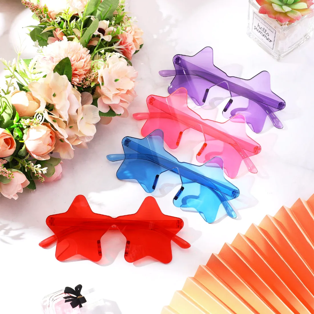CHENGU Star shaped rimless sunglasses, Pink, Red, Blue, Purple, view 2