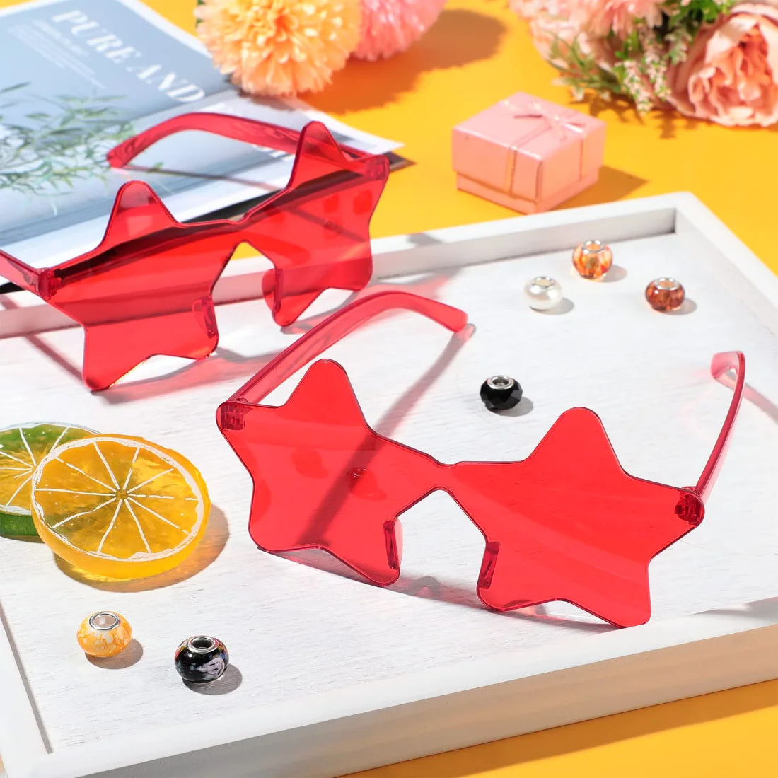 CHENGU Star shaped rimless sunglasses, Red, view 2