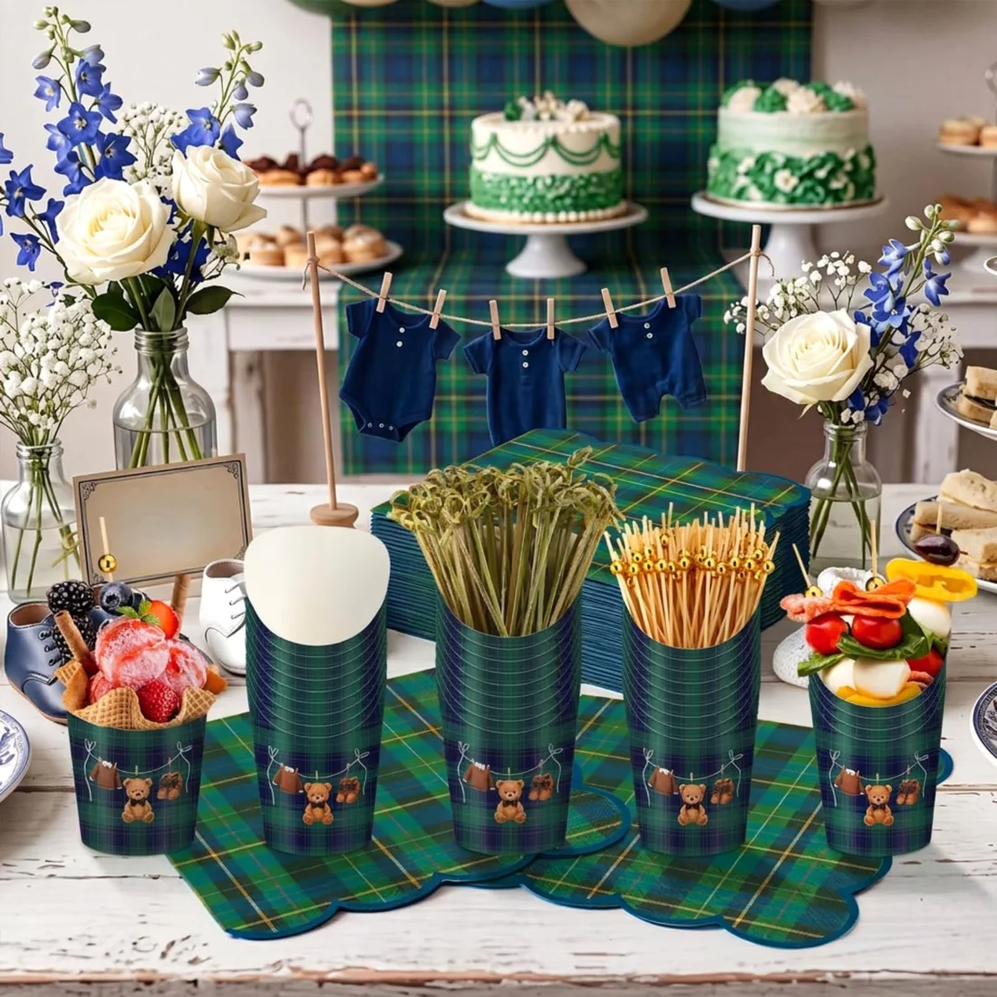 CHENGU Charcuterie cups with picks, Tartan Preppy, view 4