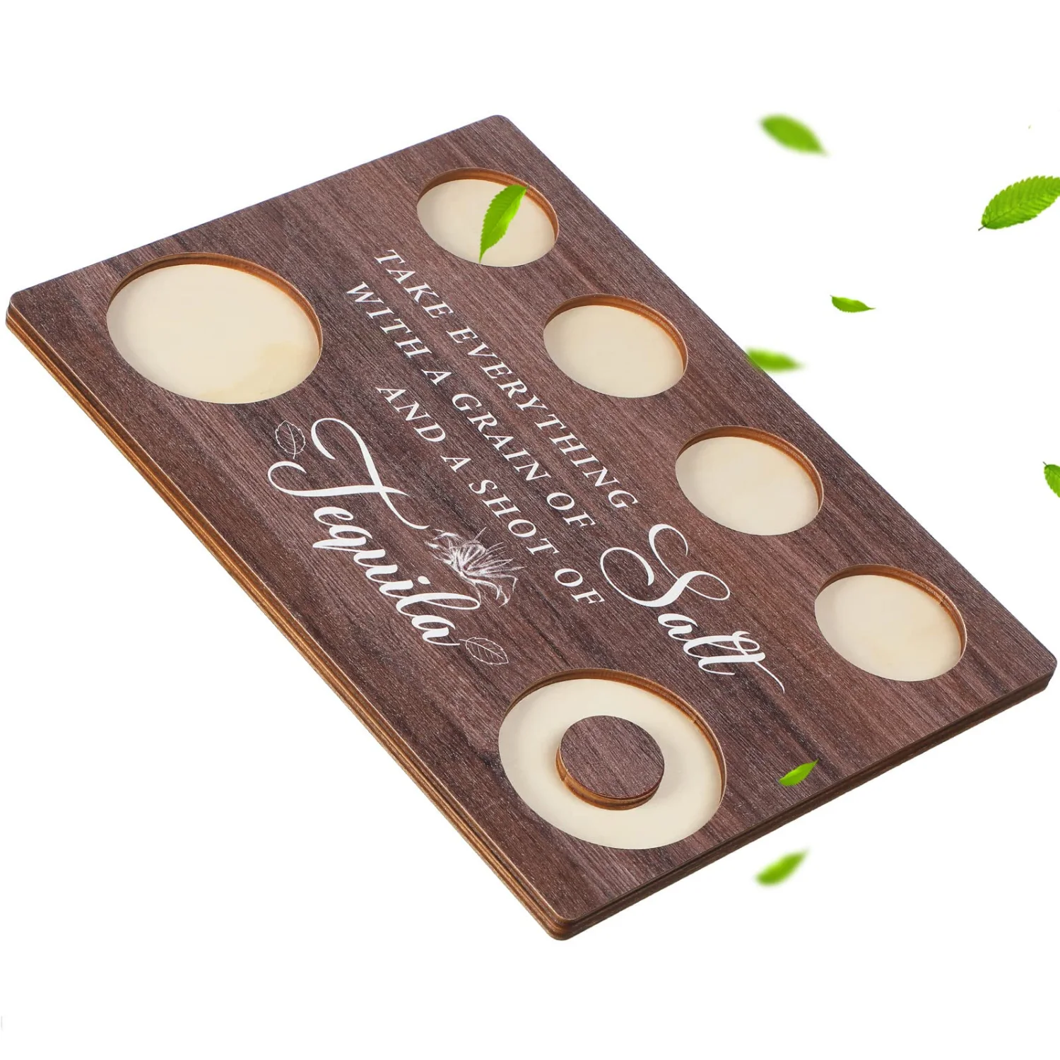 CHENGU Tequila shot board with holder, 9.8" x 7.1" x 0.4", Brown