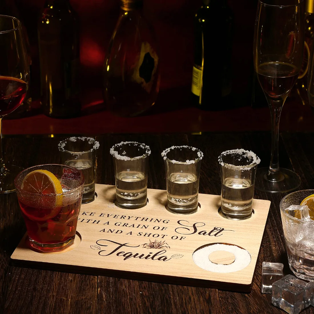 CHENGU Tequila shot board with holder, 9.8" x 7.1" x 0.4", Wood Color, view 2