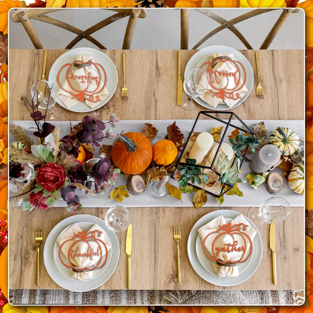 CHENGU Signs and place cards, 12 to 48 pcs, Thanksgiving wood grateful, 5.9 x 5.1 inches, 12 pcs, view 3