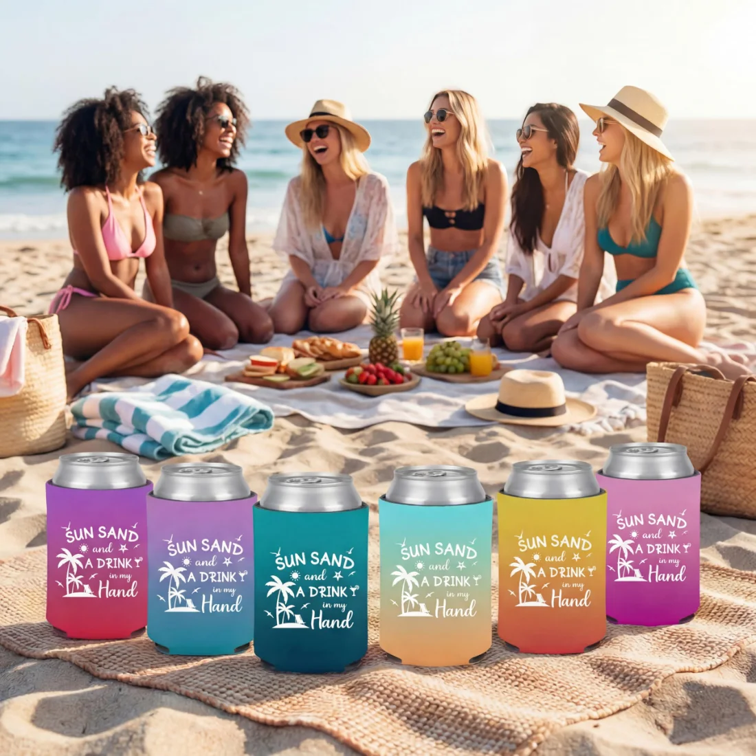 CHENGU Can coolers, 6 pcs, Tie-dye, Sun Sand, view 4
