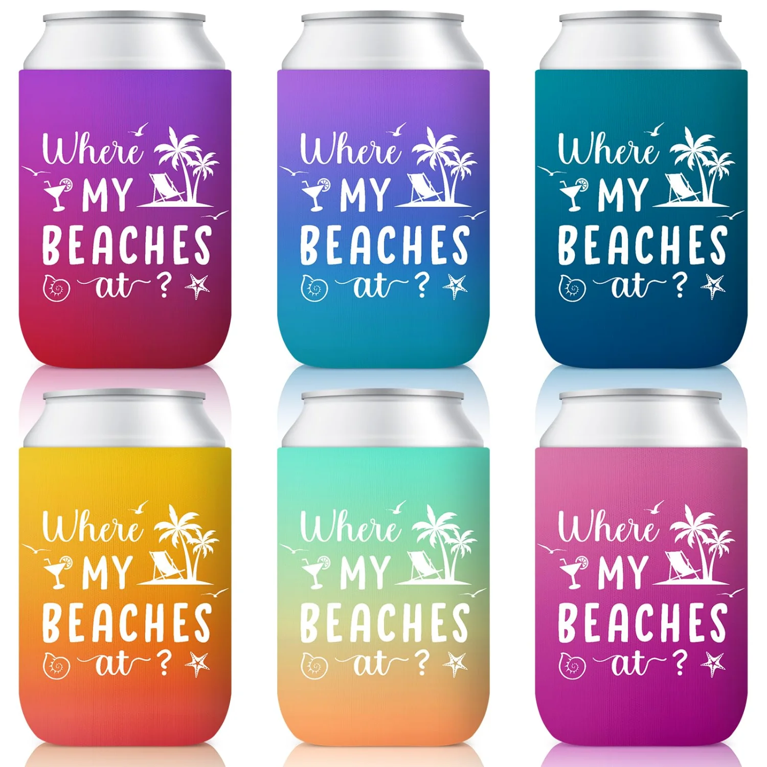 CHENGU Can coolers, 6 pcs, Tie-dye, Where My Beachs