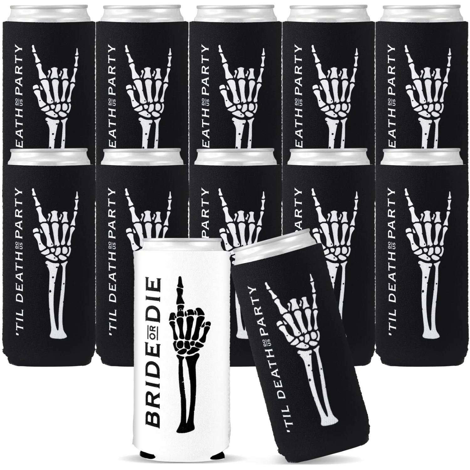 CHENGU Can coolers, 12 pcs, Bride or Die, Black,White