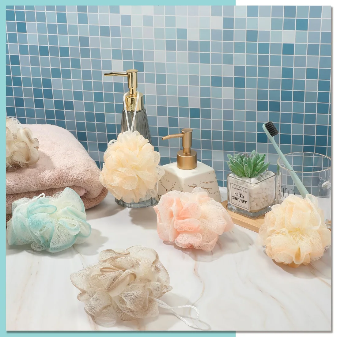 CHENGU Loofah bath sponges, Plain Colors, view 2