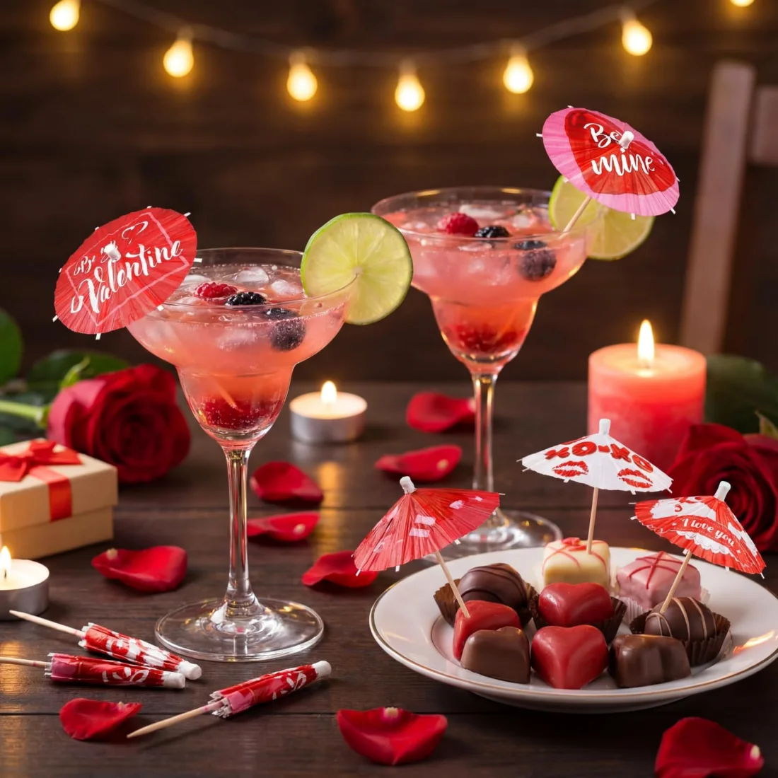 CHENGU Holiday drink umbrella picks, Valentine's Day, view 3