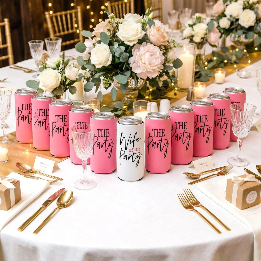 CHENGU Can coolers, 12 pcs, Wife of the Party, Pink,White, view 5