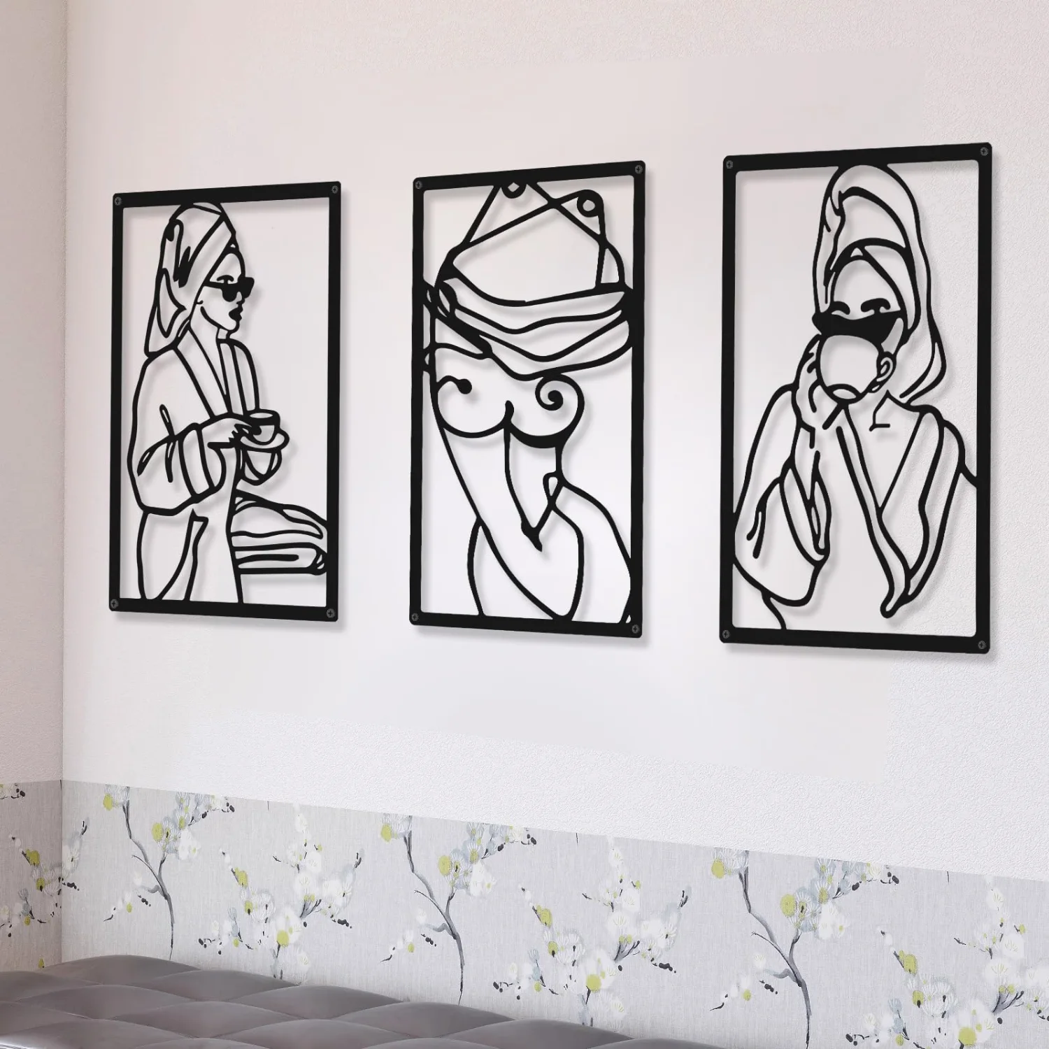 CHENGU Abstract woman line wall art, Bath