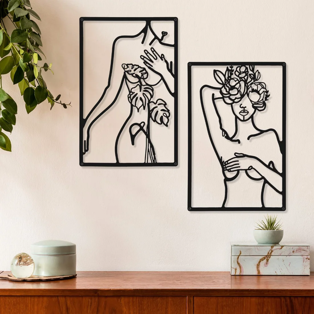 CHENGU Abstract woman line wall art, Body with Flower, view 3