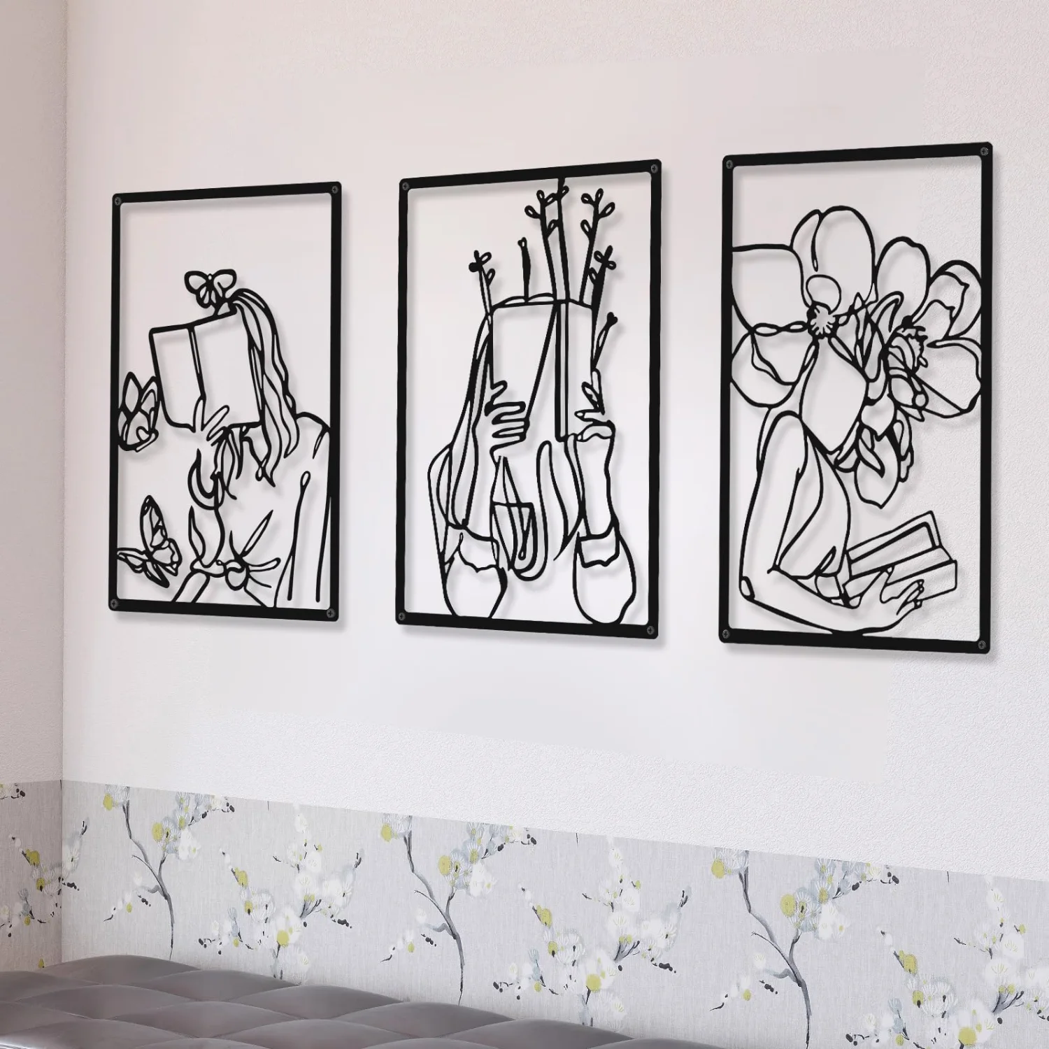 CHENGU Abstract woman line wall art, Reading
