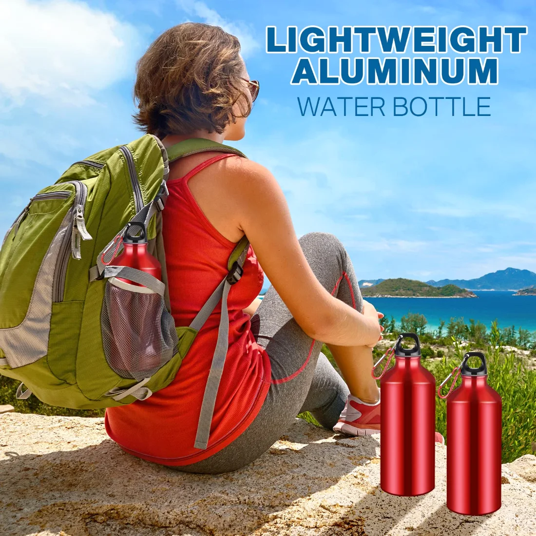 CHENGU Aluminum water bottles, 20 oz, Red, 10 pcs, view 3