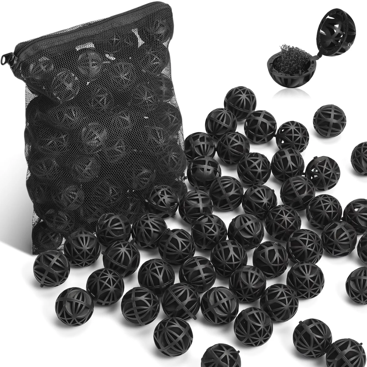 CHENGU Aquarium bio filter balls, Black, 100 pcs