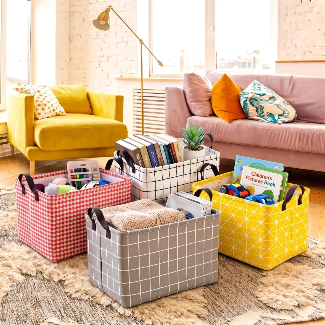 CHENGU Collapsible holiday storage bins, Plaid, 6 pcs, view 3
