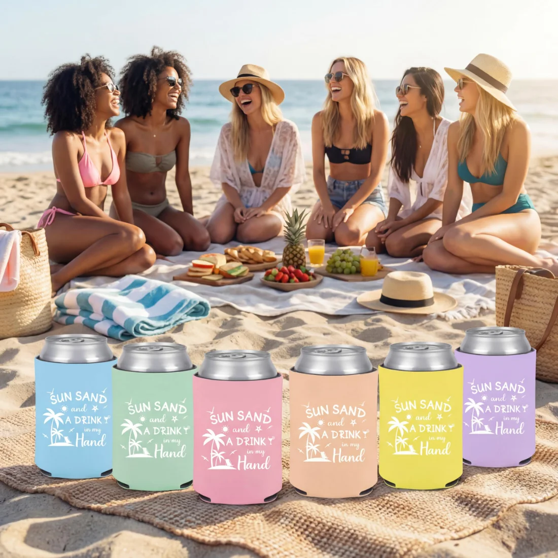 CHENGU Can coolers, 6 pcs, Pastel, Sun Sand, view 4