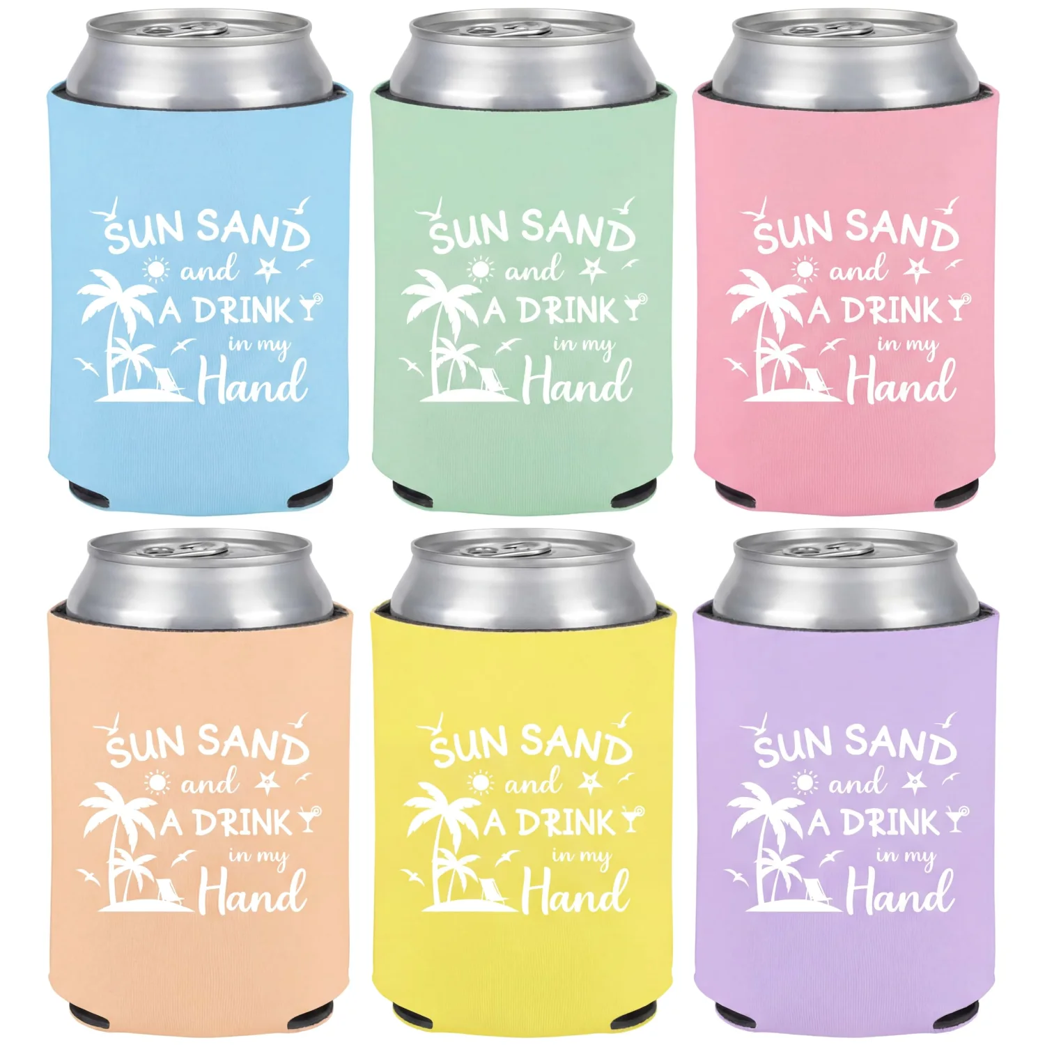 CHENGU Can coolers, 6 pcs, Pastel, Sun Sand